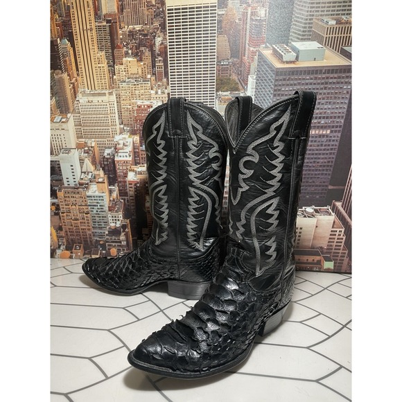 Vintage Justin Black Snake Skin Cowboy Western Boots Mens Sz 7.5 D/6046 USA Made - Picture 6 of 13